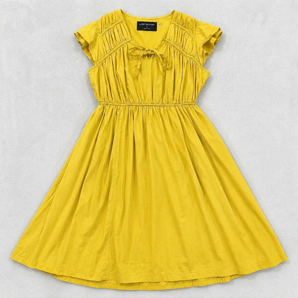 Lane Bryant Women 14 Mustard Yellow Boho Peasant Maxi Dress Flutter Sleeve Hippi